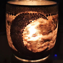 Load image into Gallery viewer, Hand Painted Glass Art Tea Light Candle Holder - Silver Moon - The Stormy Cauldron
