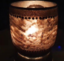 Load image into Gallery viewer, Hand Painted Glass Art Tea Light Candle Holder - Silver Moon - The Stormy Cauldron
