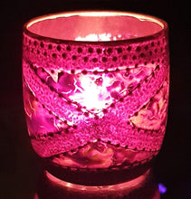 Load image into Gallery viewer, Hand Painted Glass Art Tea Light Candle Holder - Purple Sash - The Stormy Cauldron
