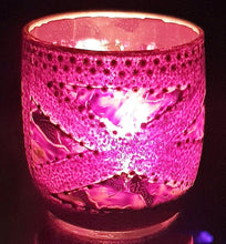 Load image into Gallery viewer, Hand Painted Glass Art Tea Light Candle Holder - Purple Sash - The Stormy Cauldron
