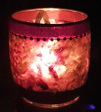 Load image into Gallery viewer, Hand Painted Glass Art Tea Light Candle Holder - Purple Black Pentagram - The Stormy Cauldron
