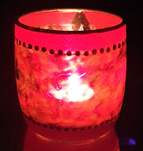 Load image into Gallery viewer, Hand Painted Glass Art Tea Light Candle Holder - Red Pentagram - The Stormy Cauldron
