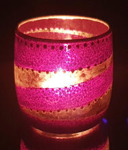 Load image into Gallery viewer, Hand Painted Glass Art Tea Light Candle Holder - Purple Swirl - The Stormy Cauldron
