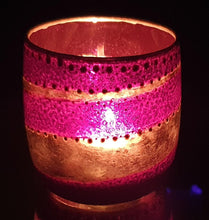 Load image into Gallery viewer, Hand Painted Glass Art Tea Light Candle Holder - Purple Swirl - The Stormy Cauldron
