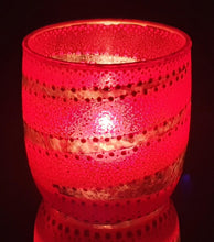 Load image into Gallery viewer, Hand Painted Glass Art Tea Light Candle Holder - Red and Gold  Swirl - The Stormy Cauldron
