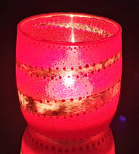 Load image into Gallery viewer, Hand Painted Glass Art Tea Light Candle Holder - Red and Gold  Swirl - The Stormy Cauldron
