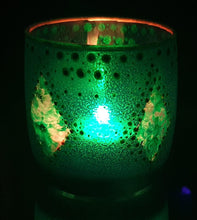 Load image into Gallery viewer, Hand Painted Glass Art Tea Light Candle Holder - Green And Gold Diamonds - The Stormy Cauldron
