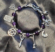 Load image into Gallery viewer, Handmade Witchy Chain Link Amethyst Charm Bracelet Hook And Eye Clasp - The Stormy Cauldron
