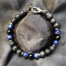 Load image into Gallery viewer, Lapis Lazuli And Obsidian Lava Bead Mens Bracelet Unisex - The Stormy Cauldron
