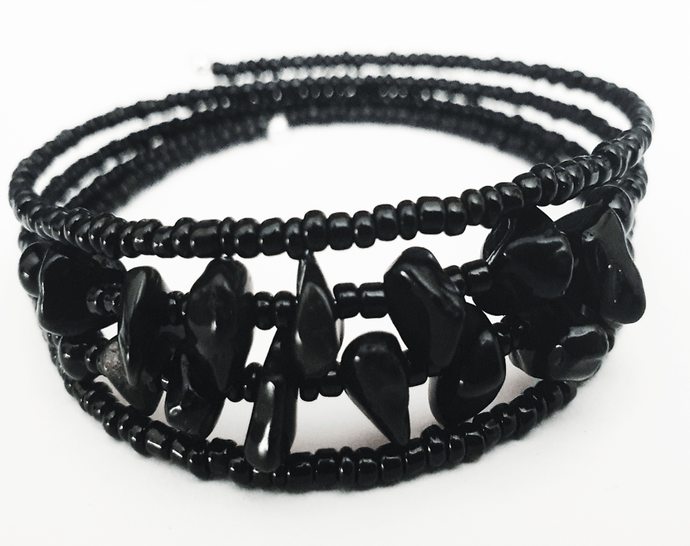 Obsidian Crystal Memory Wire Wrap Bracelet - The Stormy Cauldron