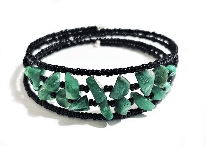 African Jade Crystal Memory Wire Wrap Bracelet - The Stormy Cauldron