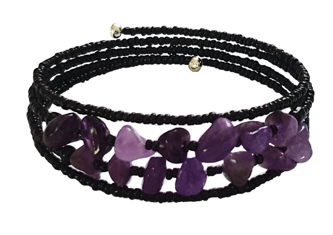 Amethyst Crystal Memory Wire Wrap Bracelet - The Stormy Cauldron