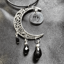 Load image into Gallery viewer, Zodiac Moon Necklace - Black - The Stormy Cauldron
