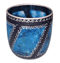 Load image into Gallery viewer, Hand Painted Glass Art Tea Light Candle Holder - Blue Banded Windows - The Stormy Cauldron
