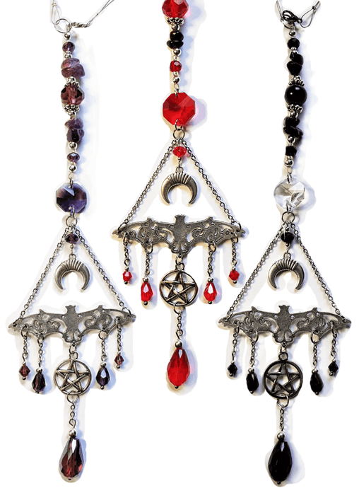 Gothic Bat Moon Pentacle Crystal Car Charms - The Stormy Cauldron