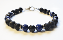 Load image into Gallery viewer, Lapis Lazuli And Obsidian Lava Bead Mens Bracelet Unisex - The Stormy Cauldron
