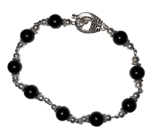 Handmade Onyx Bead Chain Link Bracelet Toggle Clasp - The Stormy Cauldron