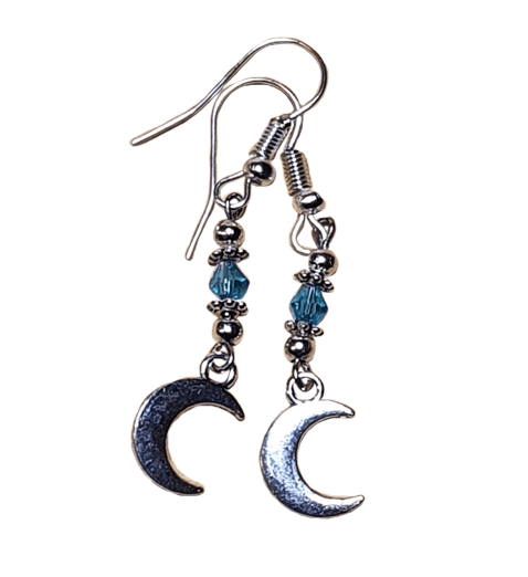 Small Crescent Moon Bead Drop Earrings - The Stormy Cauldron