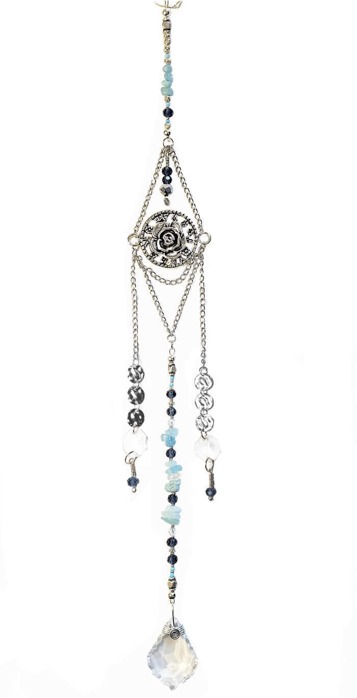 Gothic Rose Aquamarine Crystal Suncatcher - The Stormy Cauldron