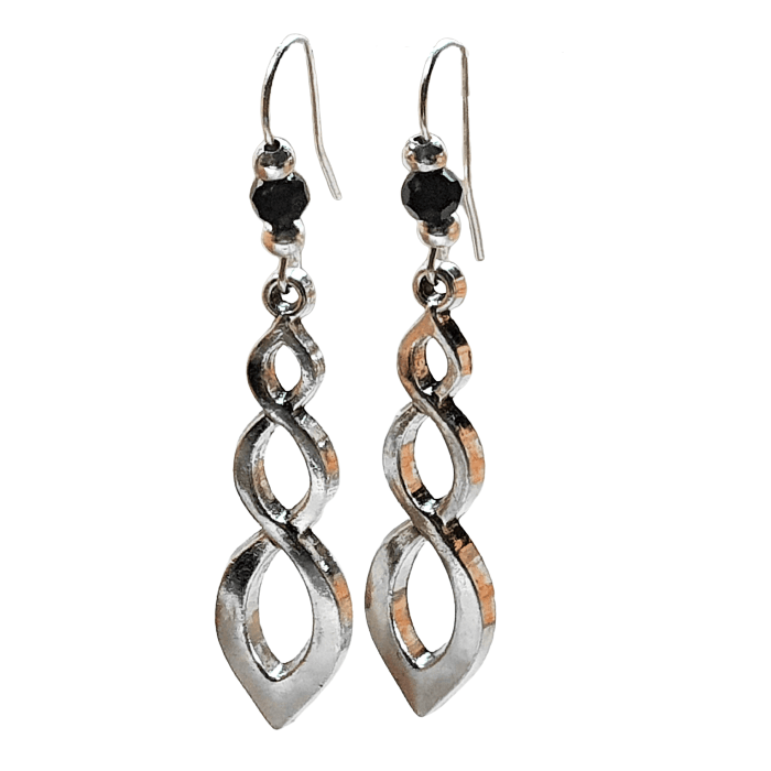 Silver Swirl And Bead Earrings - Black - The Stormy Cauldron