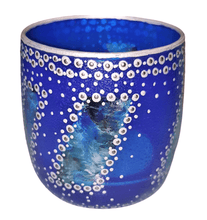 Load image into Gallery viewer, Hand Painted Glass Art Tea Light Candle Holder - Blue And Silver Windows - The Stormy Cauldron
