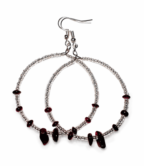 Garnet Beaded Hoop Earrings - The Stormy Cauldron