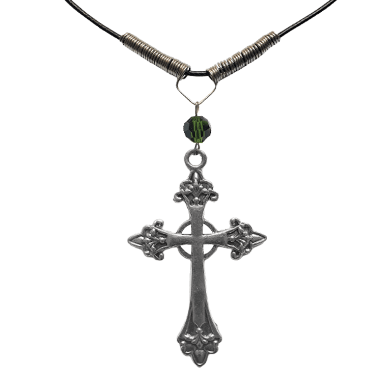 Gothic Cross Necklace - Green - The Stormy Cauldron