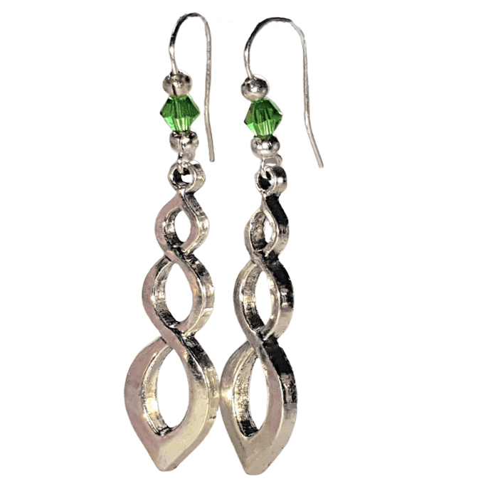 Silver Swirl And Bead Earrings - Green - The Stormy Cauldron