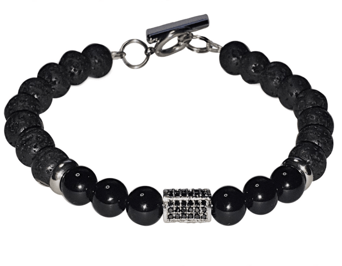 Onyx And Lava Bead Mens Bracelet Unisex - The Stormy Cauldron