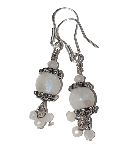 Moonstone Beaded Drop Dangle Earrings - The Stormy Cauldron