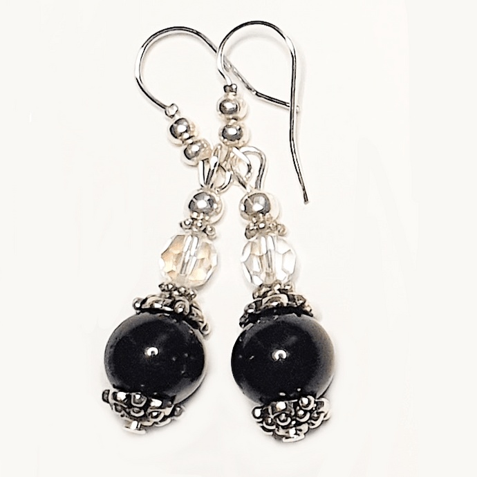 Obsidan Bead Drop Earrings - The Stormy Cauldron