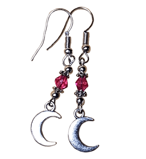 Small Crescent Moon Bead Drop Earrings - The Stormy Cauldron