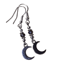 Load image into Gallery viewer, Small Crescent Moon Bead Drop Earrings - The Stormy Cauldron
