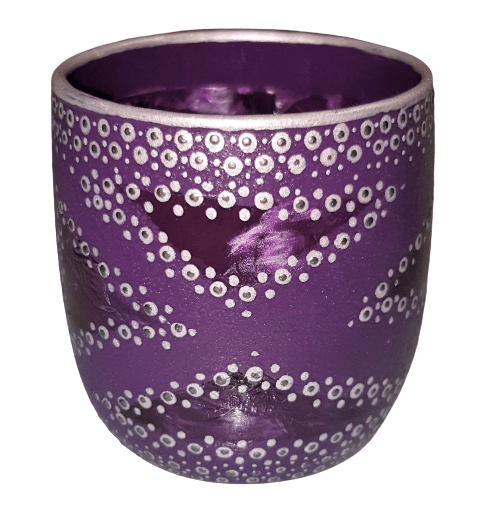 Hand Painted Glass Art Tea Light Candle Holder - Purple Sash - The Stormy Cauldron