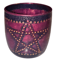 Load image into Gallery viewer, Hand Painted Glass Art Tea Light Candle Holder - Purple Pentagram - The Stormy Cauldron
