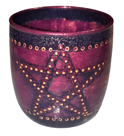 Hand Painted Glass Art Tea Light Candle Holder - Purple Pentagram - The Stormy Cauldron