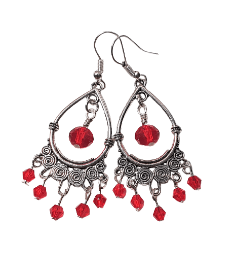 Red Crystal Cut Glass Bead Dangle Boho Earrings - The Stormy Cauldron