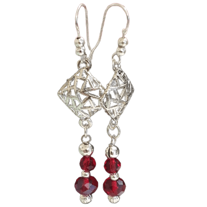 Red Crystal Cut Bead Drop Earrings - The Stormy Cauldron