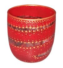 Load image into Gallery viewer, Hand Painted Glass Art Tea Light Candle Holder - Red and Gold  Swirl - The Stormy Cauldron
