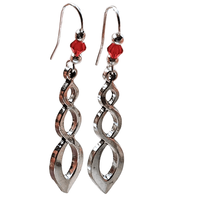 Silver Swirl And Bead Earrings - Red - The Stormy Cauldron