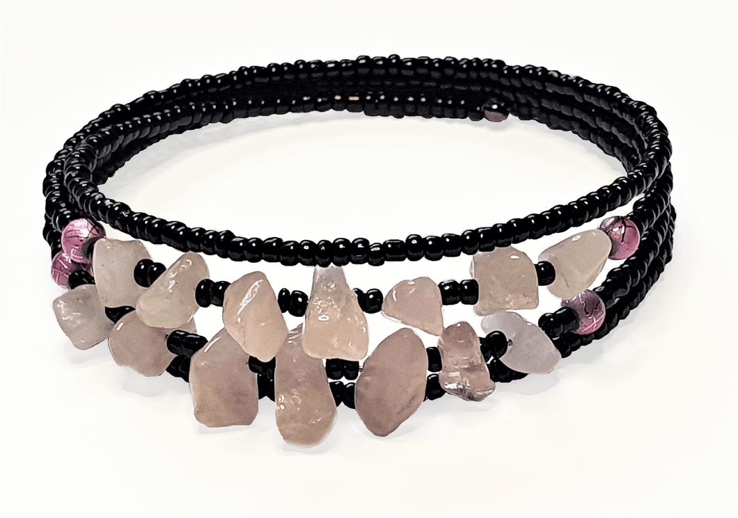 Rose Quartz Crystal Memory Wire Wrap Bracelet - The Stormy Cauldron