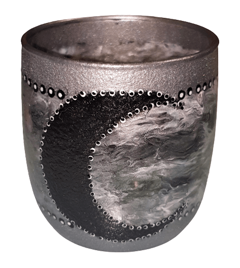 Hand Painted Glass Art Tea Light Candle Holder - Silver Moon - The Stormy Cauldron