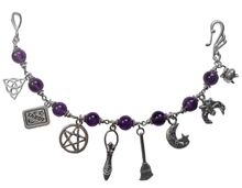 Load image into Gallery viewer, Handmade Witchy Chain Link Amethyst Charm Bracelet Hook And Eye Clasp - The Stormy Cauldron
